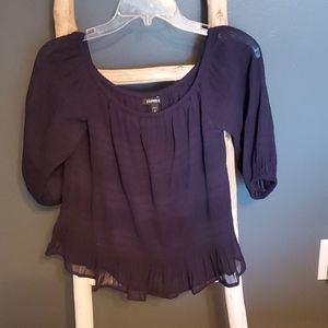 Express off-the-shoulder 3/4 length sheer sleeves ruffled, Flowy Hem Small NWT
